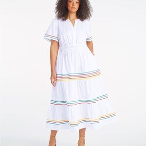 Draper James White Midi Dress with Colorful Stripes
